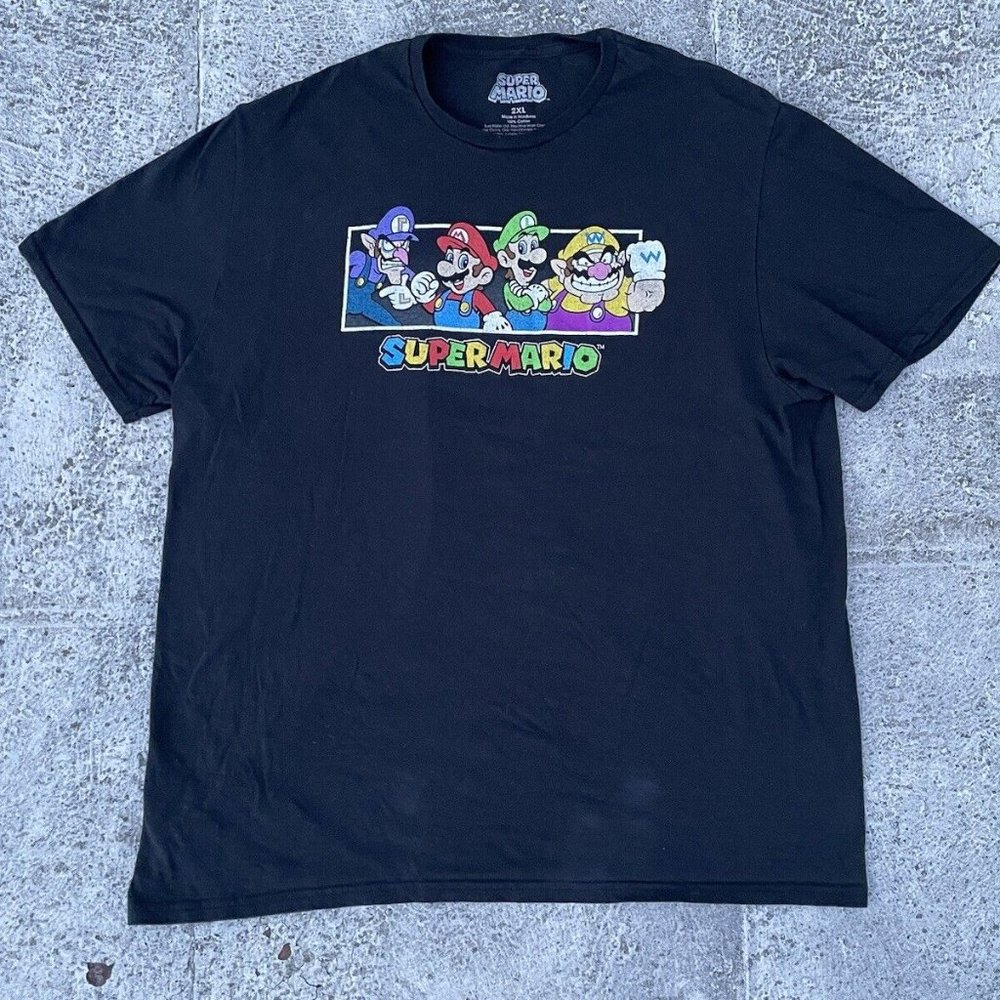 Super Mario Men Tee Bkk Look a k Cotton Short Sleeve Nintendo T Shirt Size 2XL